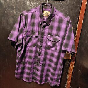 DIXXON Purple and Black Plaid Casual Button Down Shirt